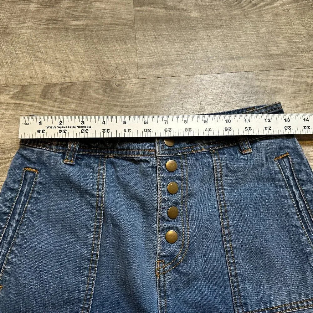 Free People Denim Jean Short Skirt Button Up Mini Pockets Blue Women's Size 25 - Picture 3 of 7